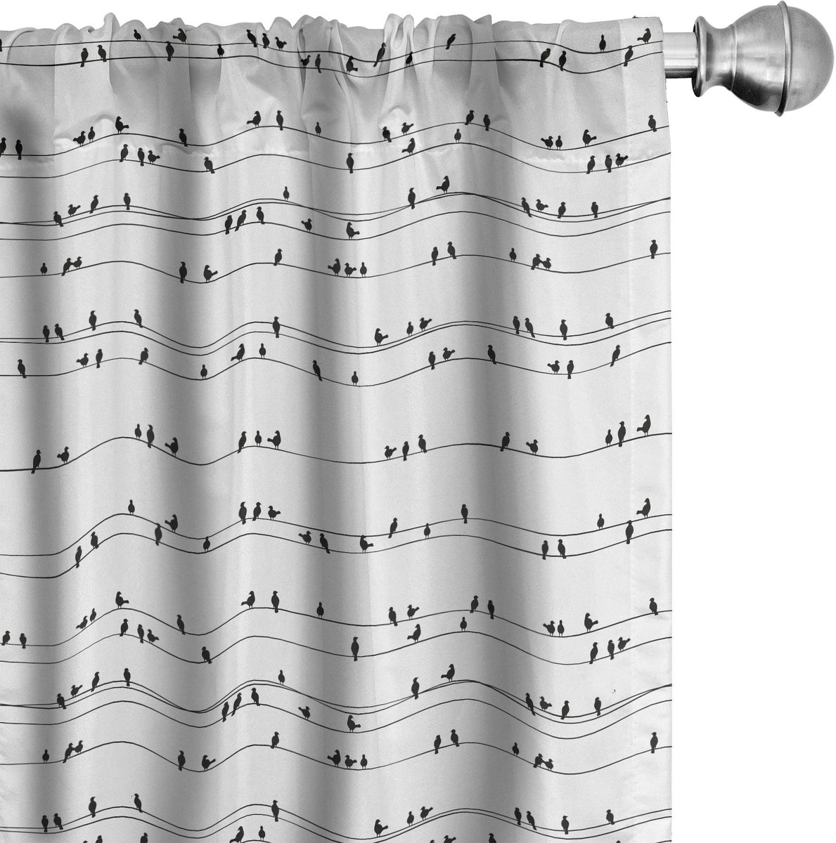 ABAKUHAUS Vogel op Staalkabel – Voorhangen – 2x75x175 cm – Microvezel – Antraciet/Wit Charcoal Grau