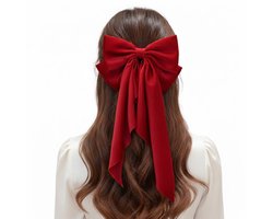 Rood strik haar accessoire – grote lange lint haarstrik voor dames – satijn look haarstrik voor feestelijke kapsels – 1 stuk