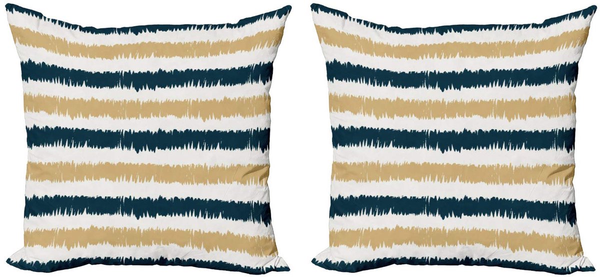 ABAKUHAUS Gestreepte Kussenhoes – Set 2x60x60 cm – Dubbelzijdig bedrukt – Rits – Petrol/Blauw-Beige Petrol Blau