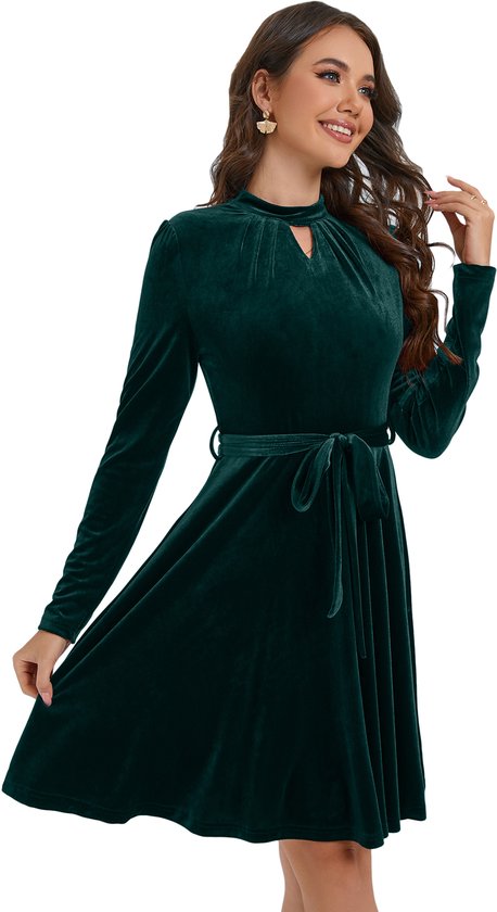 Gyios Jurk met lange mouwen voor dames, elegante avondjurk met V-hals
