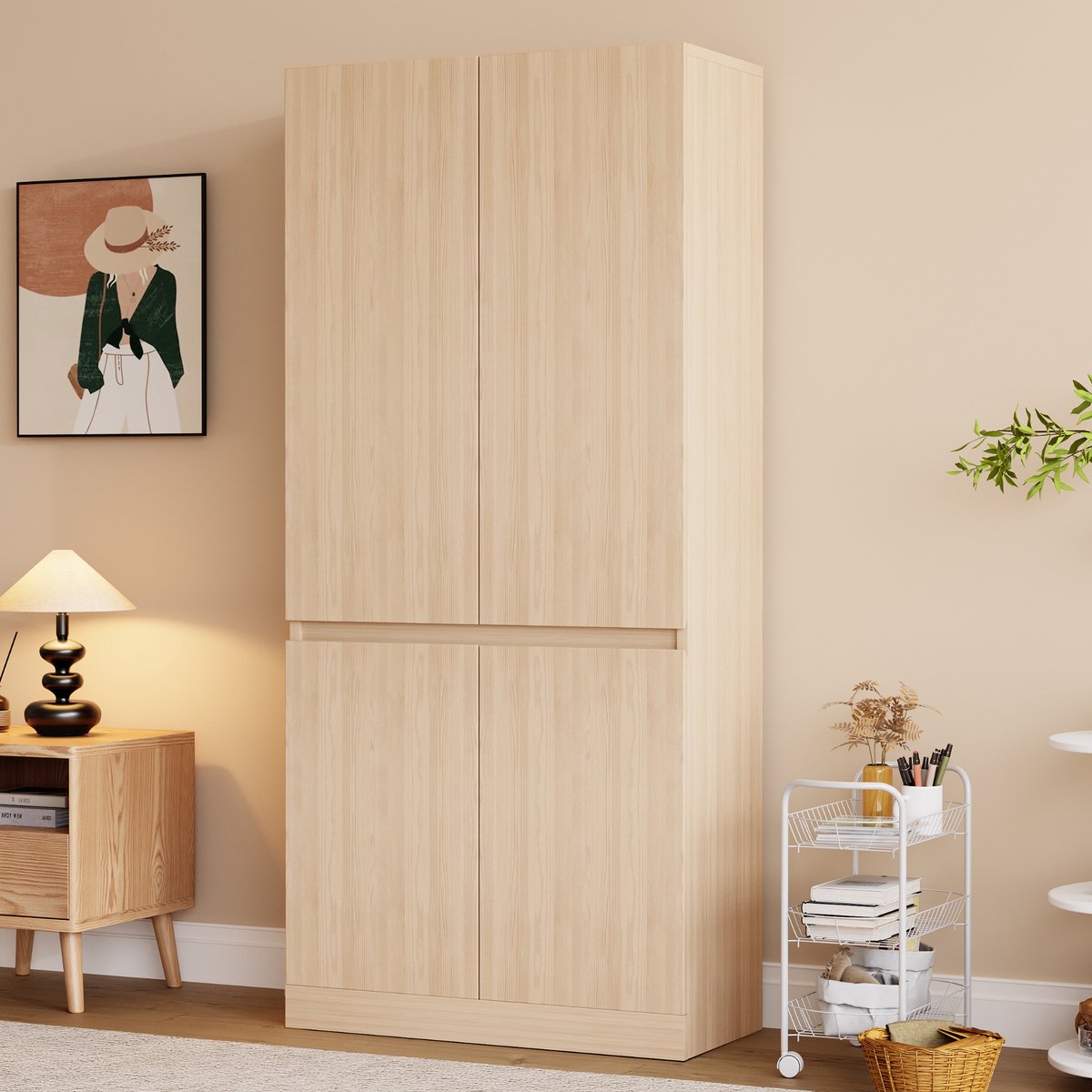 Kledingkast 70 x 40 x 170 cm - dubbele deurontwerp - grote opbergvakken - houtkleur