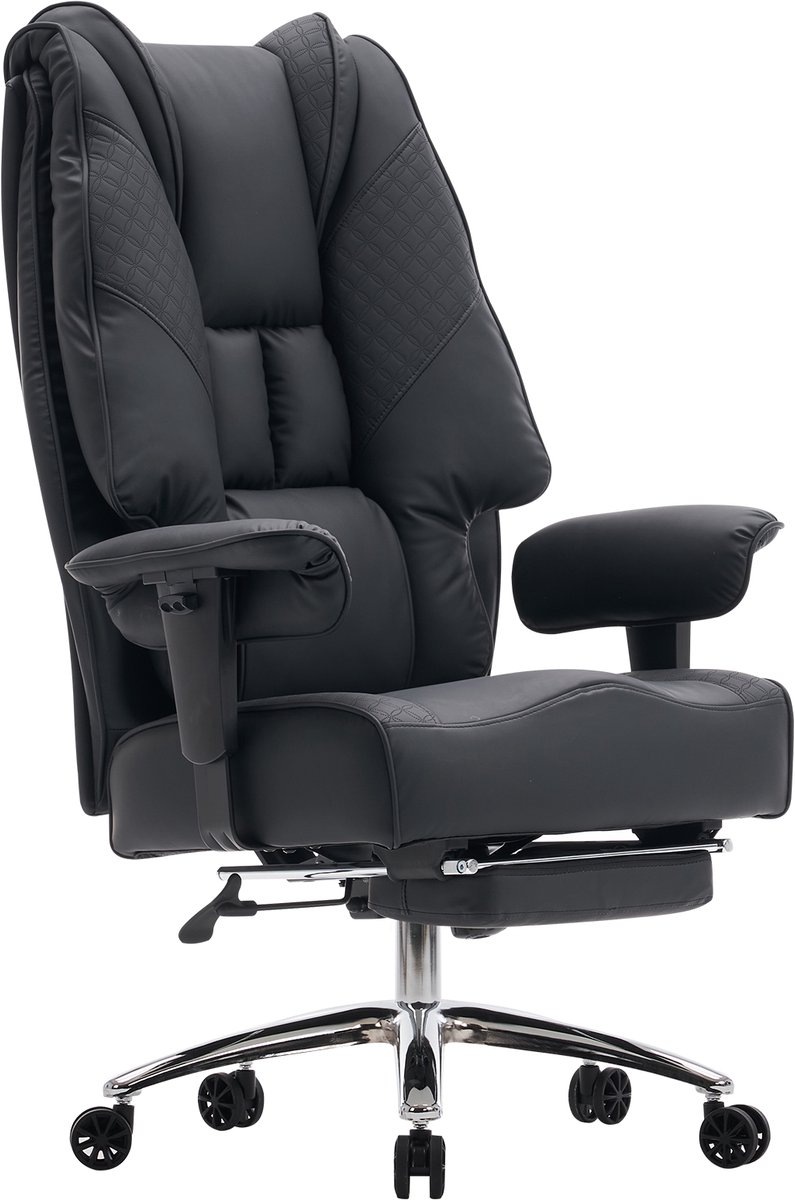 Ergonomische Grote Bureaustoel 180kg – Bureaustoel voor Volwassenen – Office Gaming Chair – Breed Zitvlak – Voetsteun – Leder Hoog Rugsteun Zwart - Ergonomische - €219,00