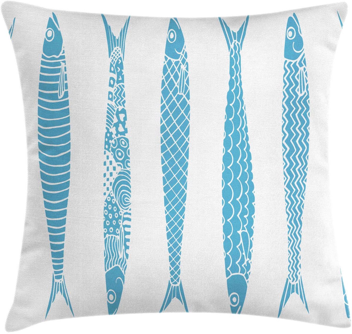 ABAKUHAUS Marine Kussenhoes – Sardines-Doodle – Dubbelzijdig – 40x40 cm – Hemelsblauw