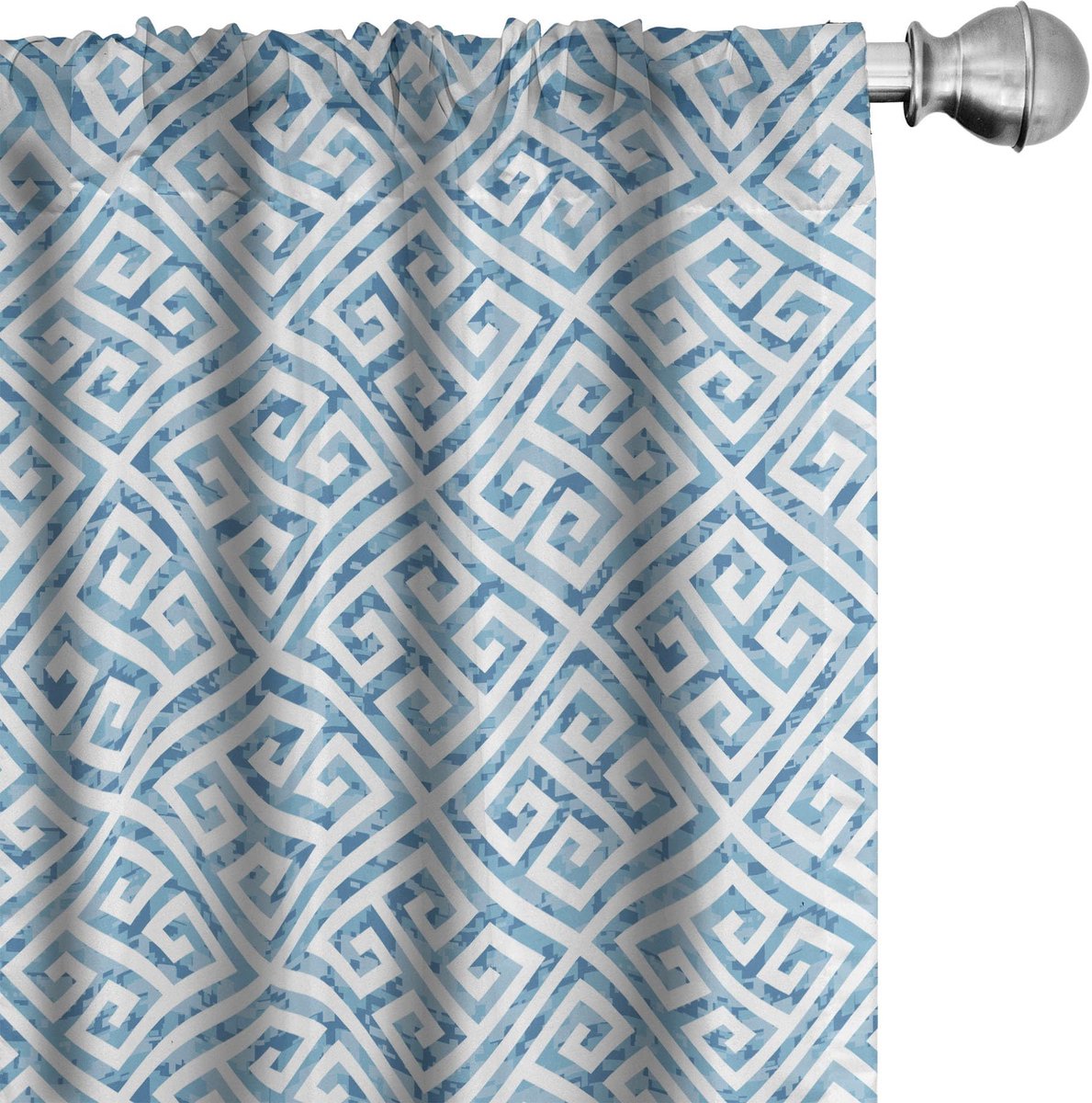 ABAKUHAUS Griekse Sleutel Gordijnen – 2x75x245 cm – babyblauw/wit