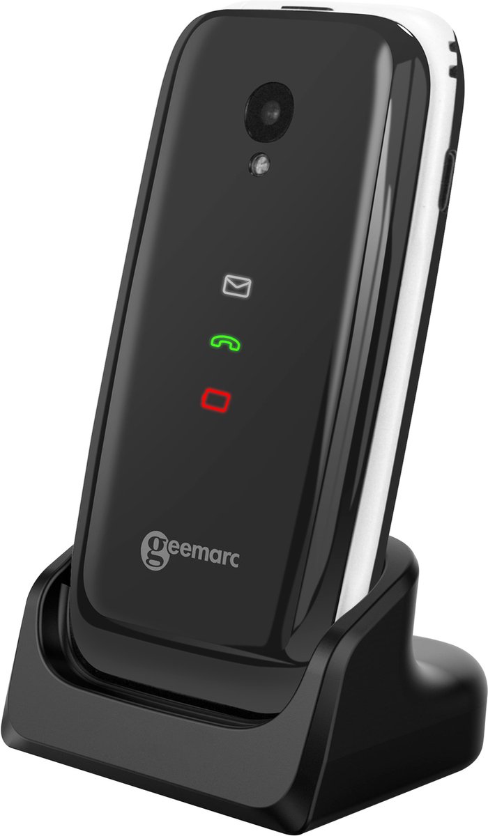 Geemarc, Telefoon voor senioren Geemarc-klep + SOS-knop Hoortoestelcompatibel, Wit / Zwart