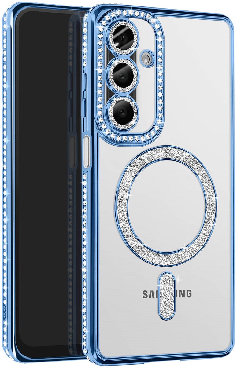 Avizar Diamond hoesje Geschikt voor Samsung Galaxy A26 MagSafe Omtrek Strass, Blauw