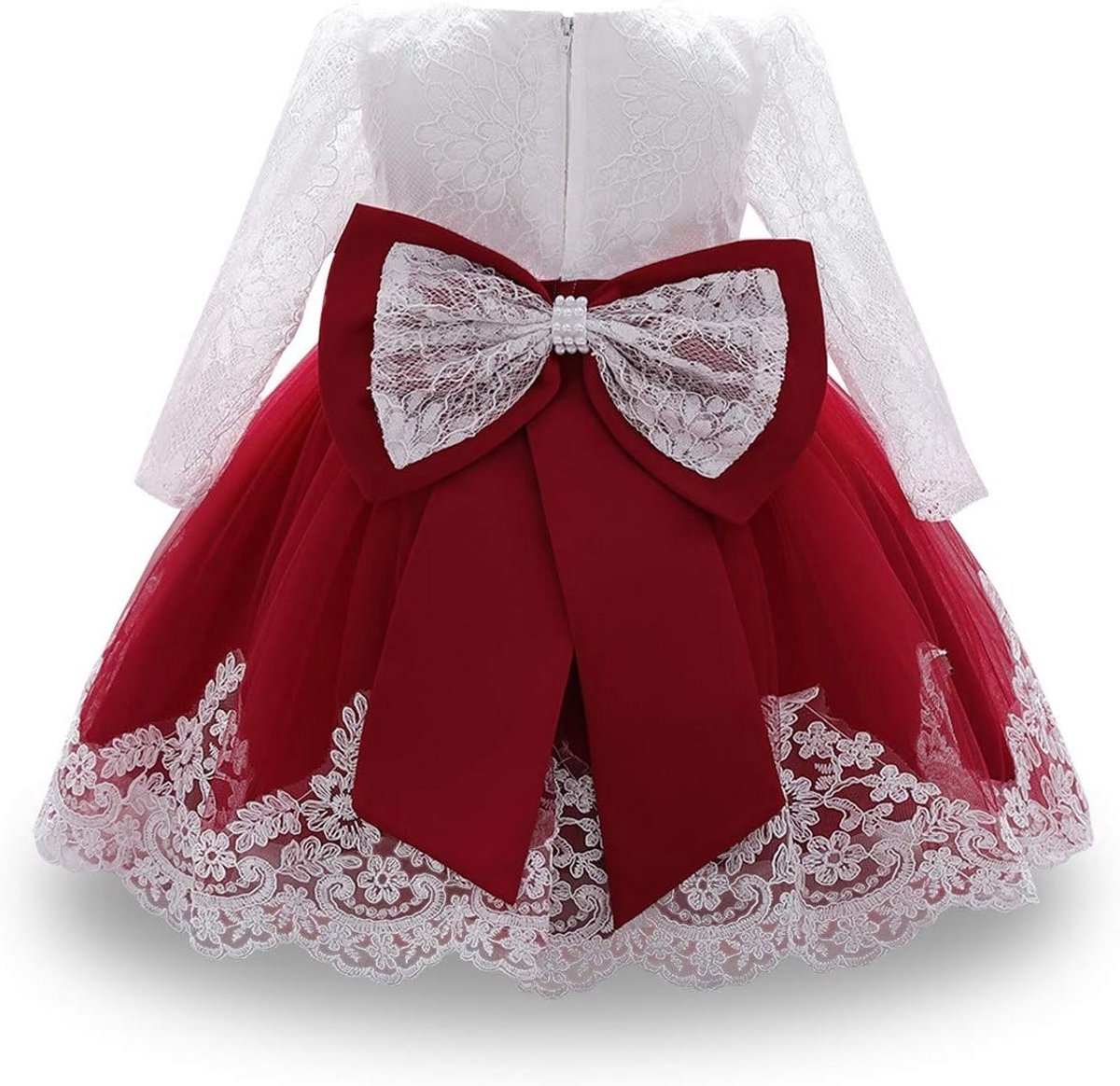 Meisjes Doopjurk Lange Mouw en Strik - Elegante Tutu Jurk voor Feestjes