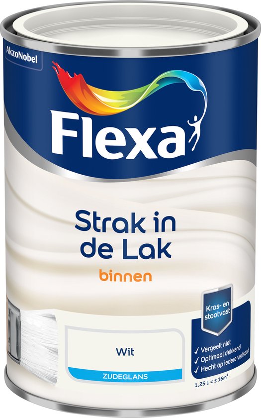 Flexa Strak in de Lak binnenlak, zijdeglans wit. Kras- en stootvast. 1,25 L.