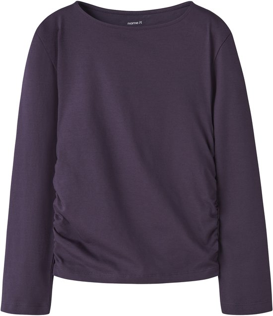 Paars meisjes T-shirt met lange mouwen en gerimpelde zijkant.