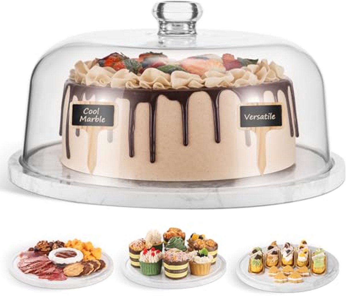 Marmeren Cake Stand met Koepel - Elegante Cake Displayer voor Taarten en Snacks