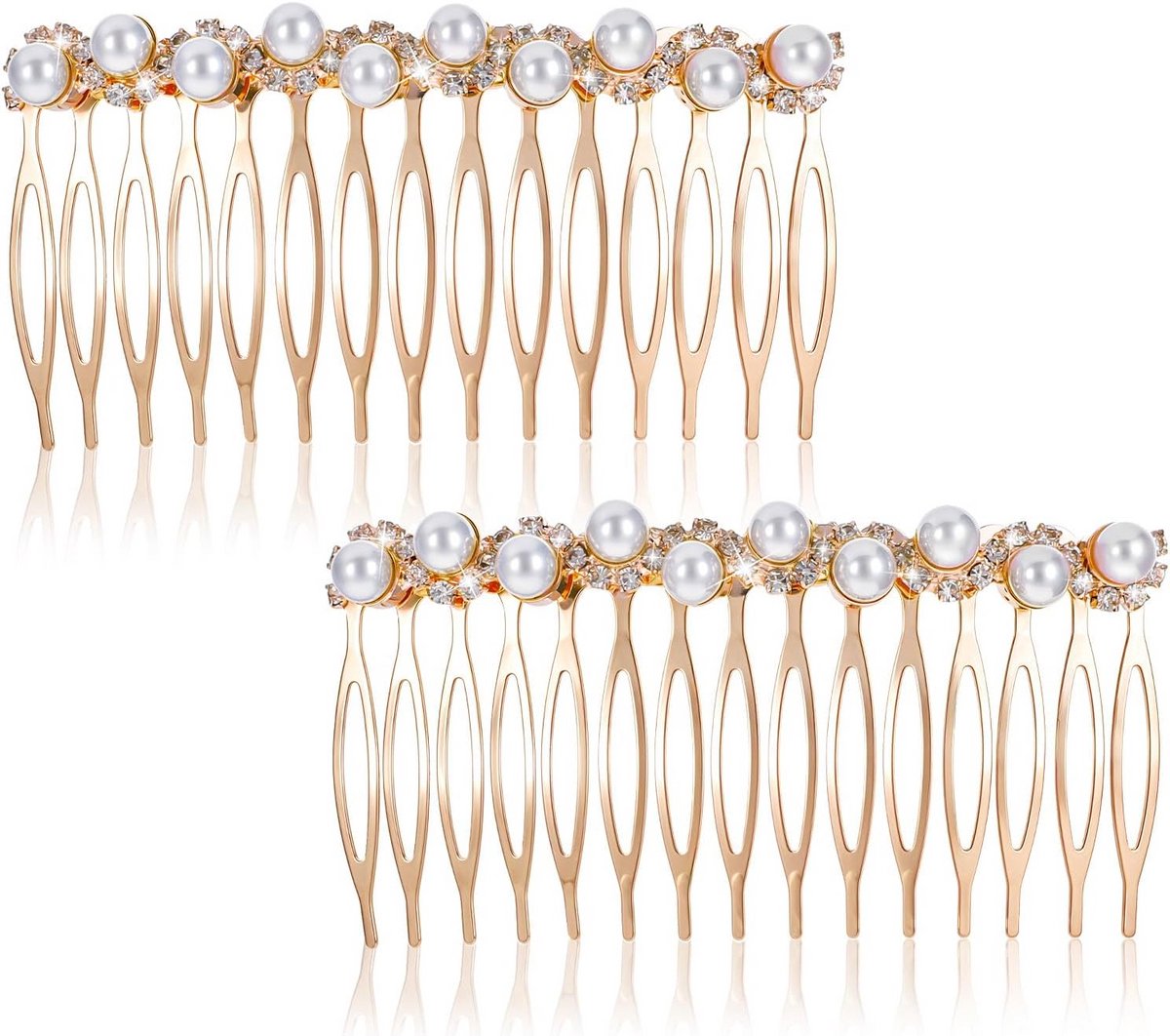 2 Stuks Elegante Parelkammen met Steentjes voor Bruids Haarstyling
