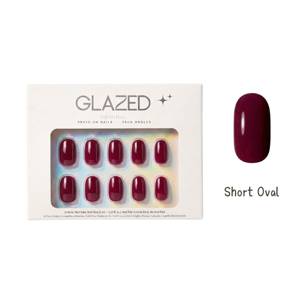 Glazed Original - Press On Nails - Cherry Kiss - Short Oval - 30 Nagels