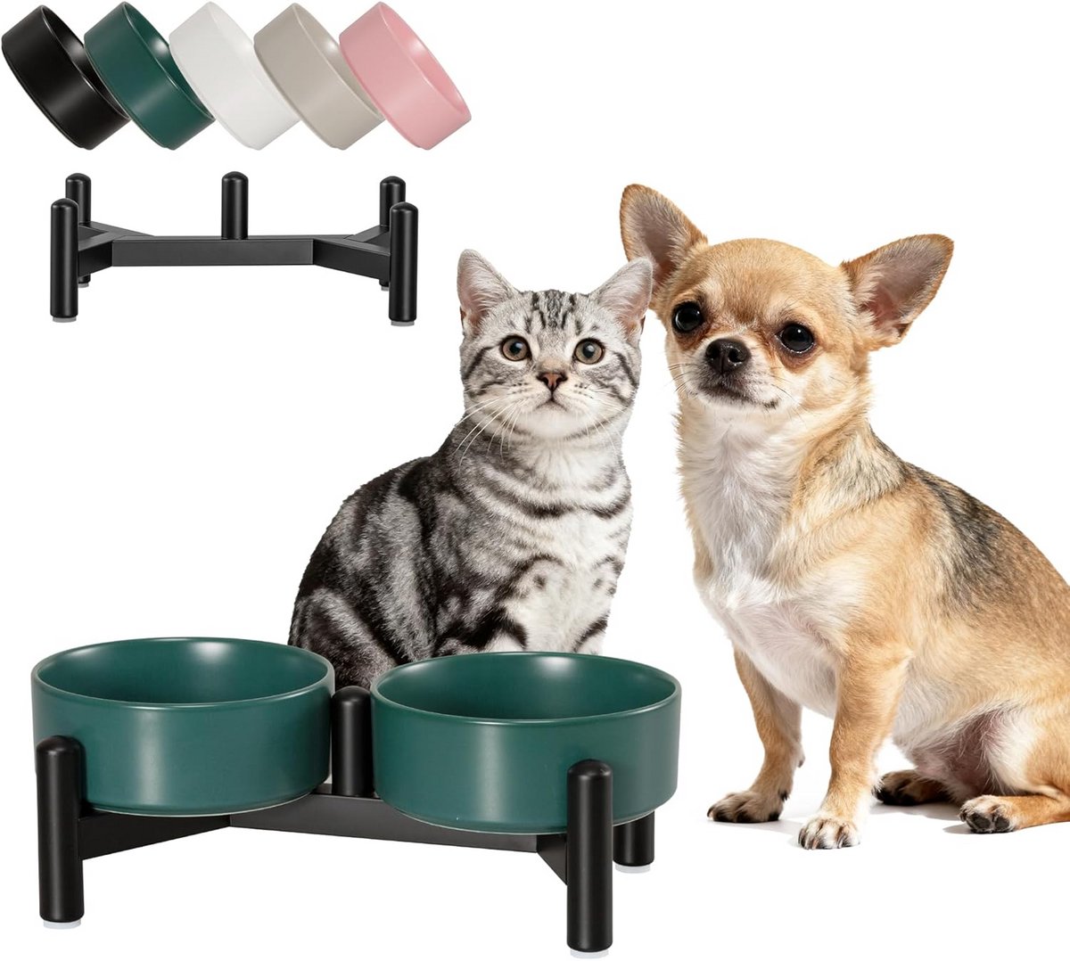 Verhoogde voerbak met dubbele kom voor katten en kleine honden
