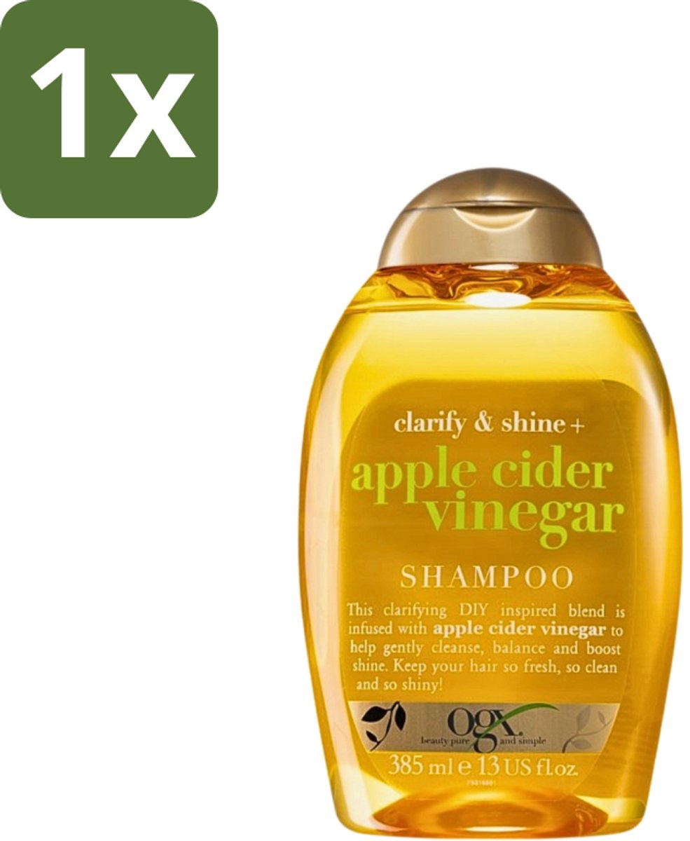 1 x OGX - Apple Cider Vinegar - Shampoo - Clarify + Shine - 385 ml - Apple Cider Vinegar Shampoo - Zuiverende Shampoo - Haar Glans - Haar Verfrissing - Haar Reset