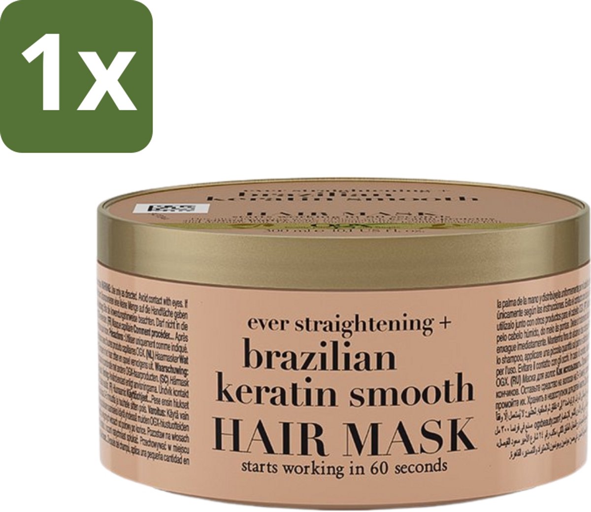 1 x OGX - Brazilian Keratin Smooth - Haarmasker - Herstel & Glans - Voor Zijdezacht Haar - 300 ml - Haarmasker - Keratine - Haarherstel - Zijdezacht Haar - Pluisverminderend
