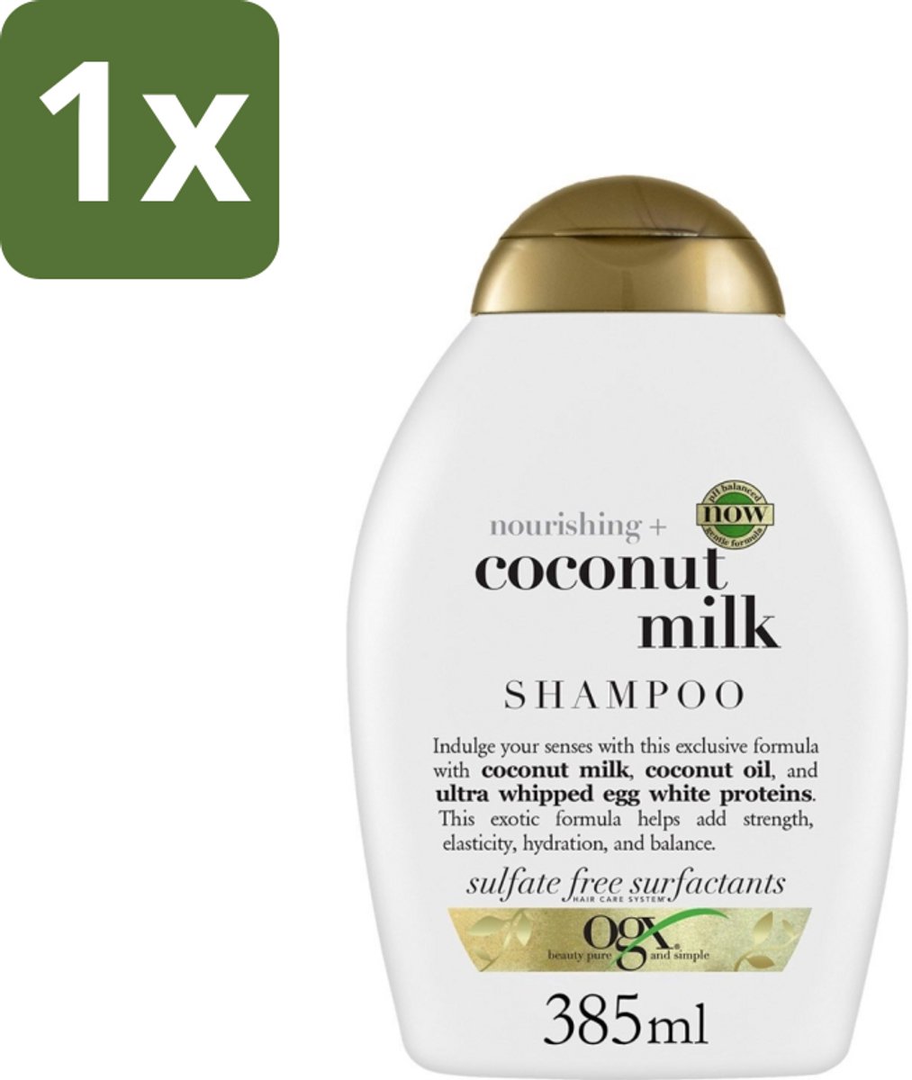 1 x OGX - Coconut Milk - Shampoo - Voedend - Tropische Geur - 385 ml - Kokosmelk Shampoo - Voedend Haar - Kokosgeur Shampoo - Gezond Haar - Haar Herstellen