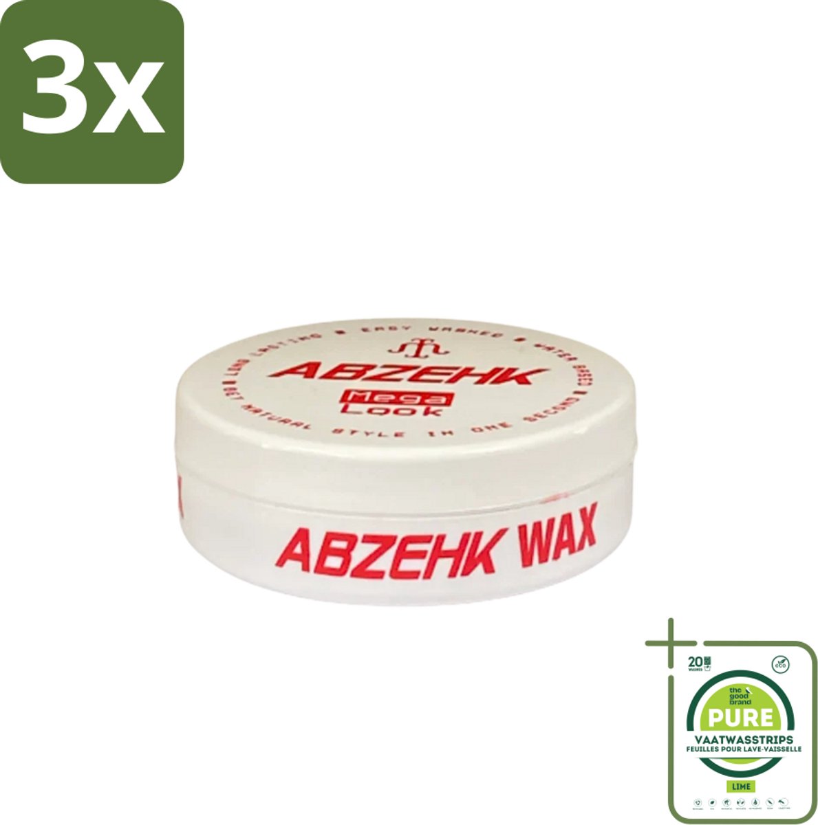 3 x Abzehk - Hair Wax - Red Mega Look - Glanzende Styling & Krachtige Hold - 150ml - Grootverpakking - Haarwax - Stylingwax - Mega Hold - Glans - Mannenhaar