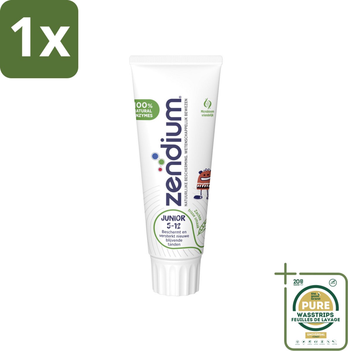 1 x Zendium Tandpasta Junior 75 ml- Zendium Tandpasta Junior 5-12 Jaar - Melktanden Beschermen - Volwassen Tanden Beschermen - Natuurlijke Enzymen - Eiwitten