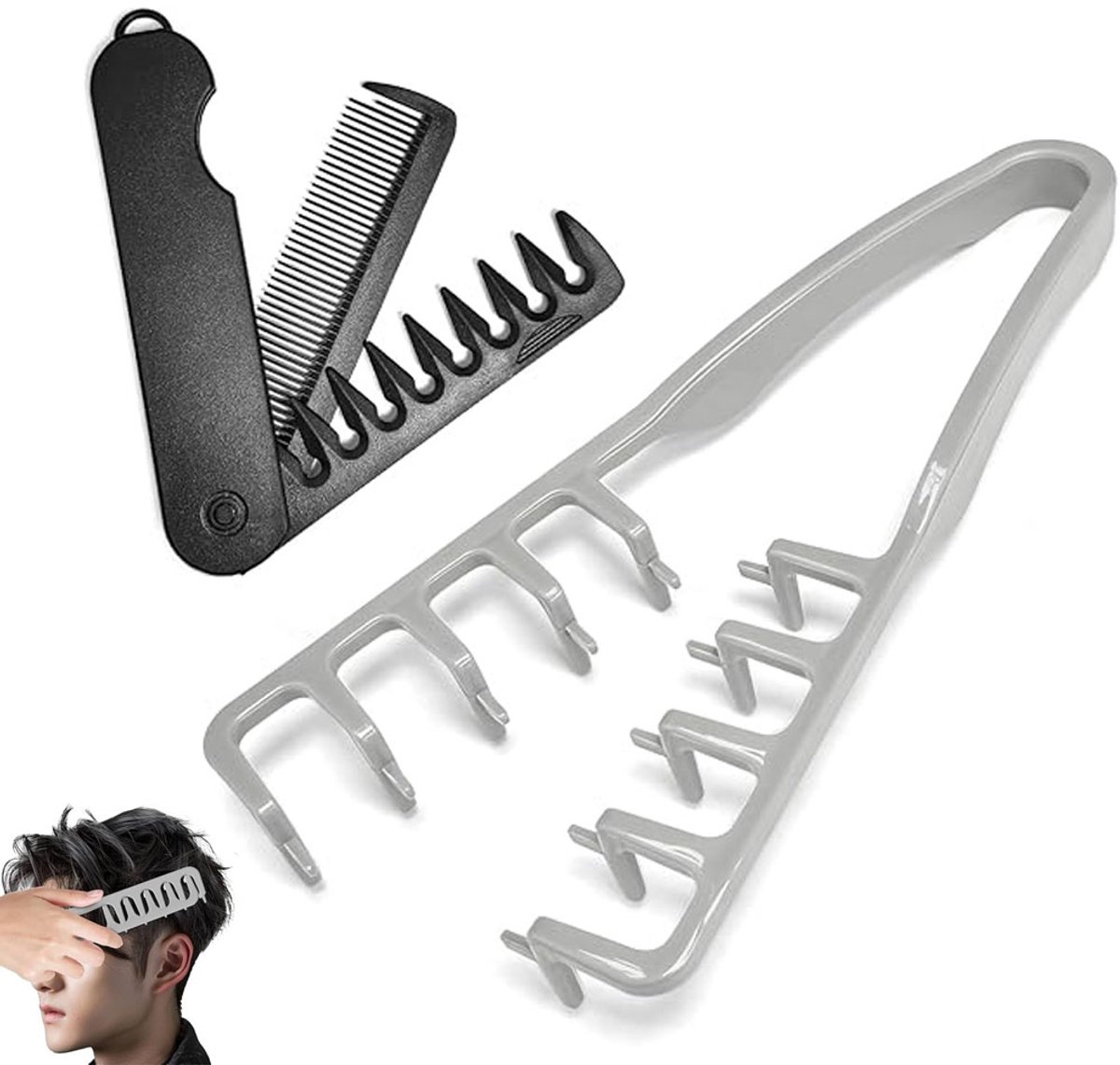 Haarstylingkam - 2-delige set - Hoge kam - Texturerende kam - Kam met brede tanden - Stylingkam met textuur - Volumineuze haar kam - Haaraccessoire - Geschikt voor krullend en dik haar - Volume voor de haarwortels met ponyaanzet