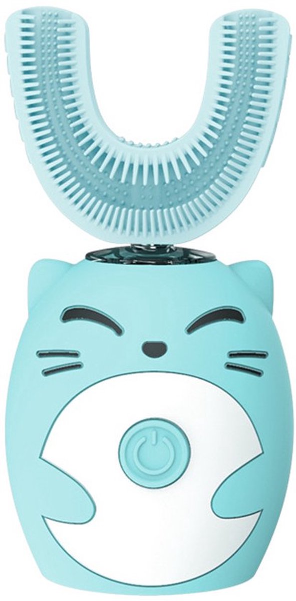 Elektrische sonische tandenborstel voor kinderen, IPX7 waterdicht, U-vormige borstelkop, oplaadbaar, blauw, geschikt voor kinderen van 8-15 jaar.
