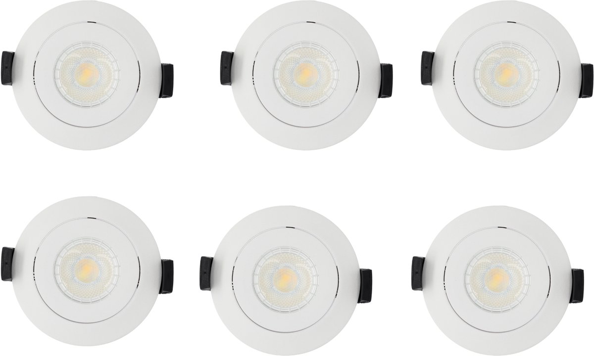 Lichtendirect - LED Inbouwspot Wit– Set van 6 – IP44 – Dimbaar – Kantelbaar – CCT - inbouwspot badkamer