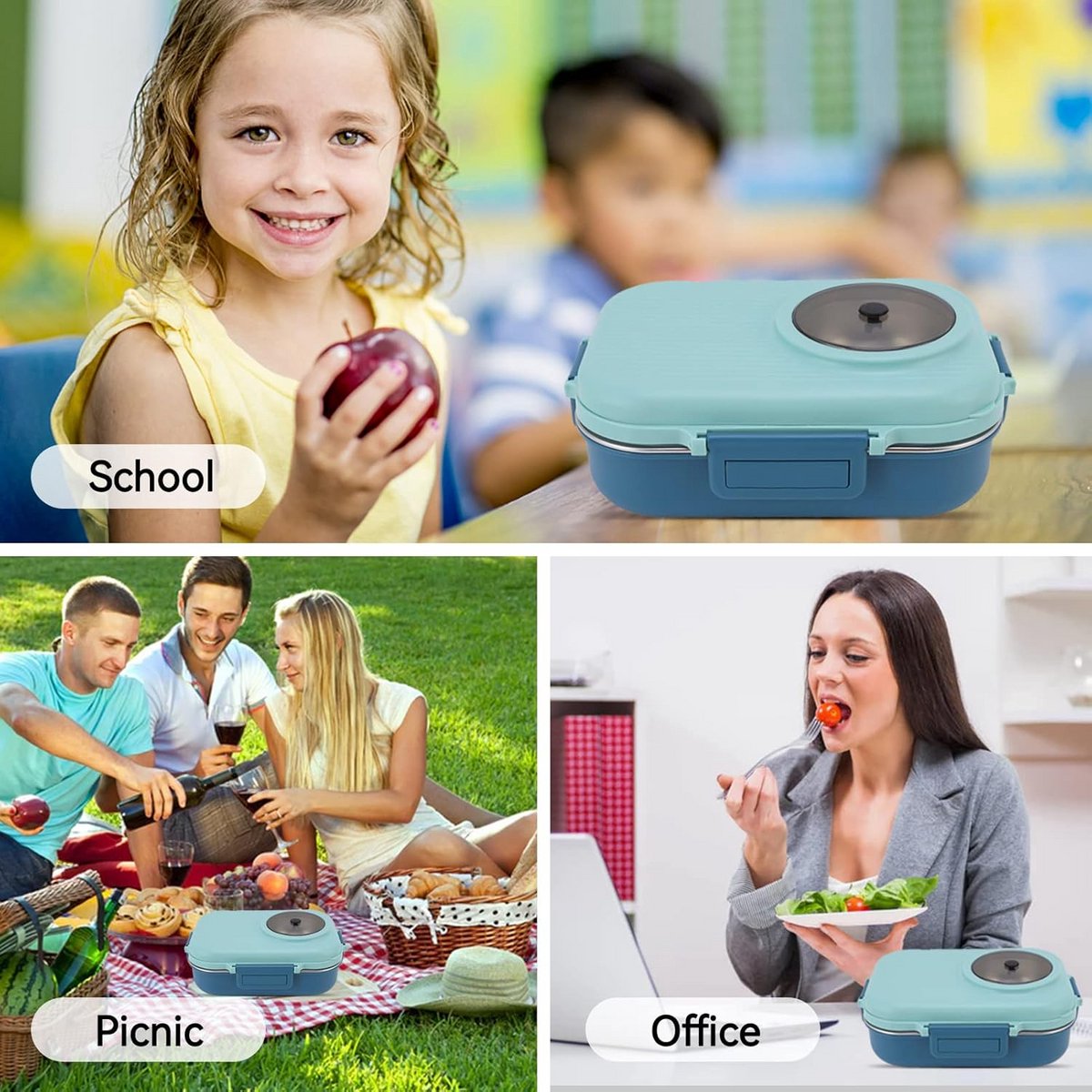 Geïsoleerde Lunchbox met 4 Compartimenten - Lekvrije Bento Box voor Warm & Koud Eten - Inclusief Bestek — cadeau in Koken & Dineren - foto 3