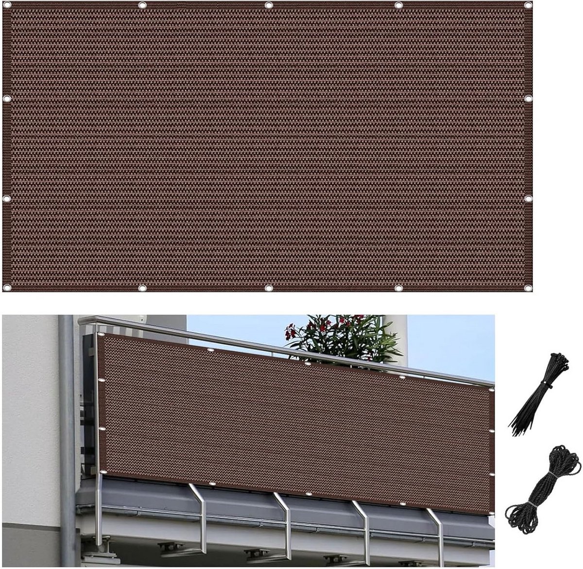Privacy Scherm Balkon en Tuin Verstelbaar 100x1000 cm UV-Bestendig en Ademend Bruin