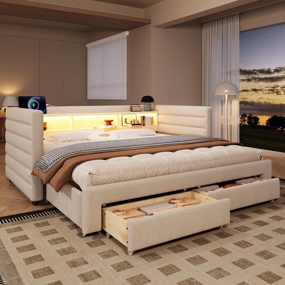 Multifunctioneel Dagbed met Uittrekbed en Opbergruimte (90x190 cm)
