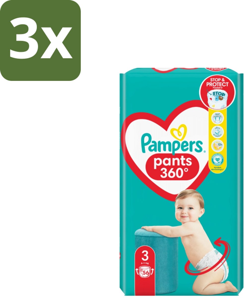3 x Pampers – Luierbroekjes – Pants Maat 3 – 56 Luiers - Luiers Voor Baby - Luierbroekjes - Luier Voor Baby - Luier Maat 3 - Luier Voor Actieve Baby
