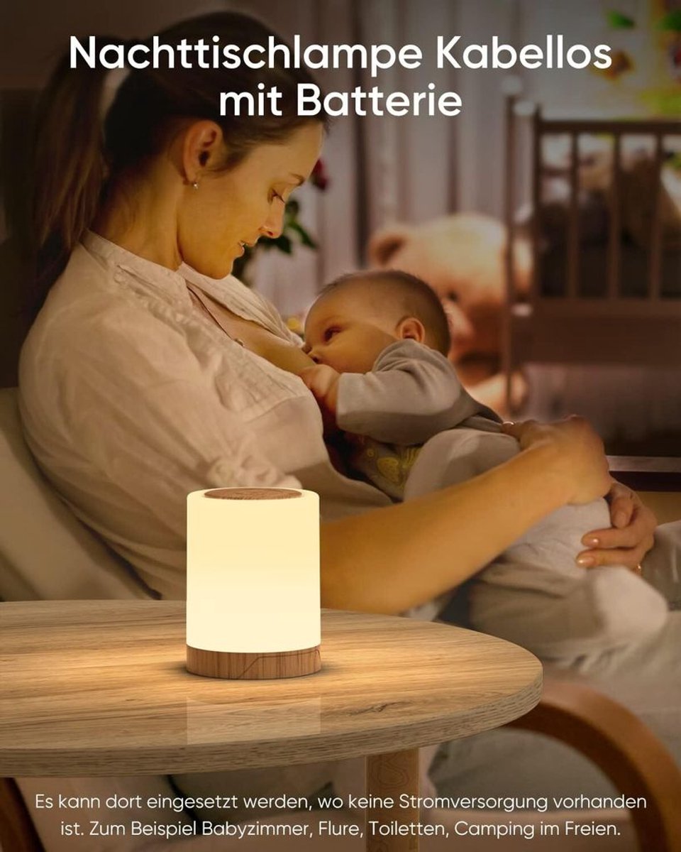 Nachtlampje, LED-bureaulamp, aanraakgevoelige dimfunctie met 10 kleuren, LED-bureaulamp op batterijen met timerfunctie, draadloos nachtlampje Geschikt voor kinderen, voedingslamp met kleurveranderingsfunctie. — cadeau in Wonen & Interieur - foto 5