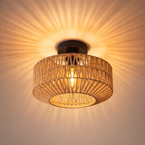lux.pro Design hanglamp Amersham E27 metalen rotan lampenkap