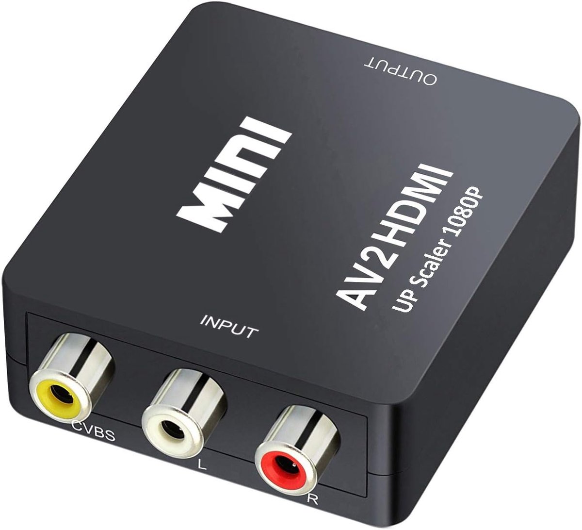 Mini AV RCA CVBS naar HDMI video- en audio-converteradapter, ondersteunt 720p en 1080p, voor camera's, Xbox 360, PS1, PS2, Wii, N64, Gamecube, SNES, NES, PSP, dvd-spelers en VHS-spelers.