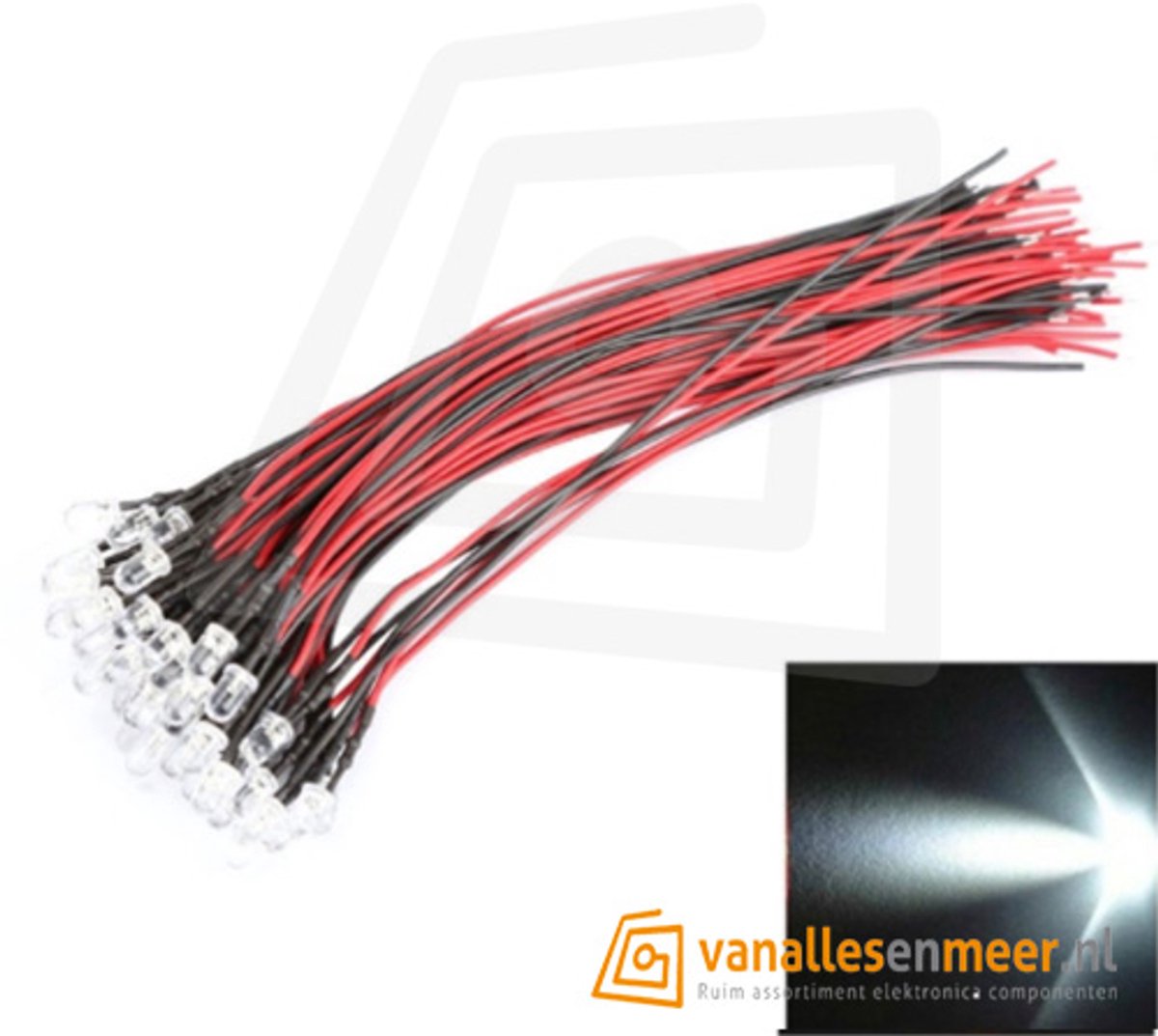 3 mm Helder LED met Kabel – 12 V – Wit – Set van 10 Stuks