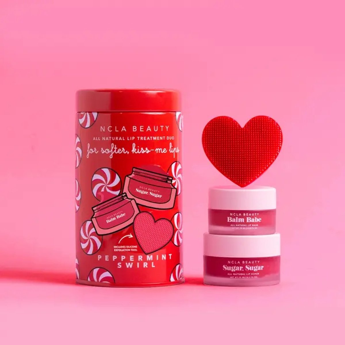 NCLA Beauty Pepermint Swirl Lip Verzorgingsset – Lipscrub + Lippenbalsem + Siliconen Lipscrubber – Natuurlijk, Vegan & Hydraterend – Exfoliërend Lippen Duo – Selfcare & Beauty Cadeau