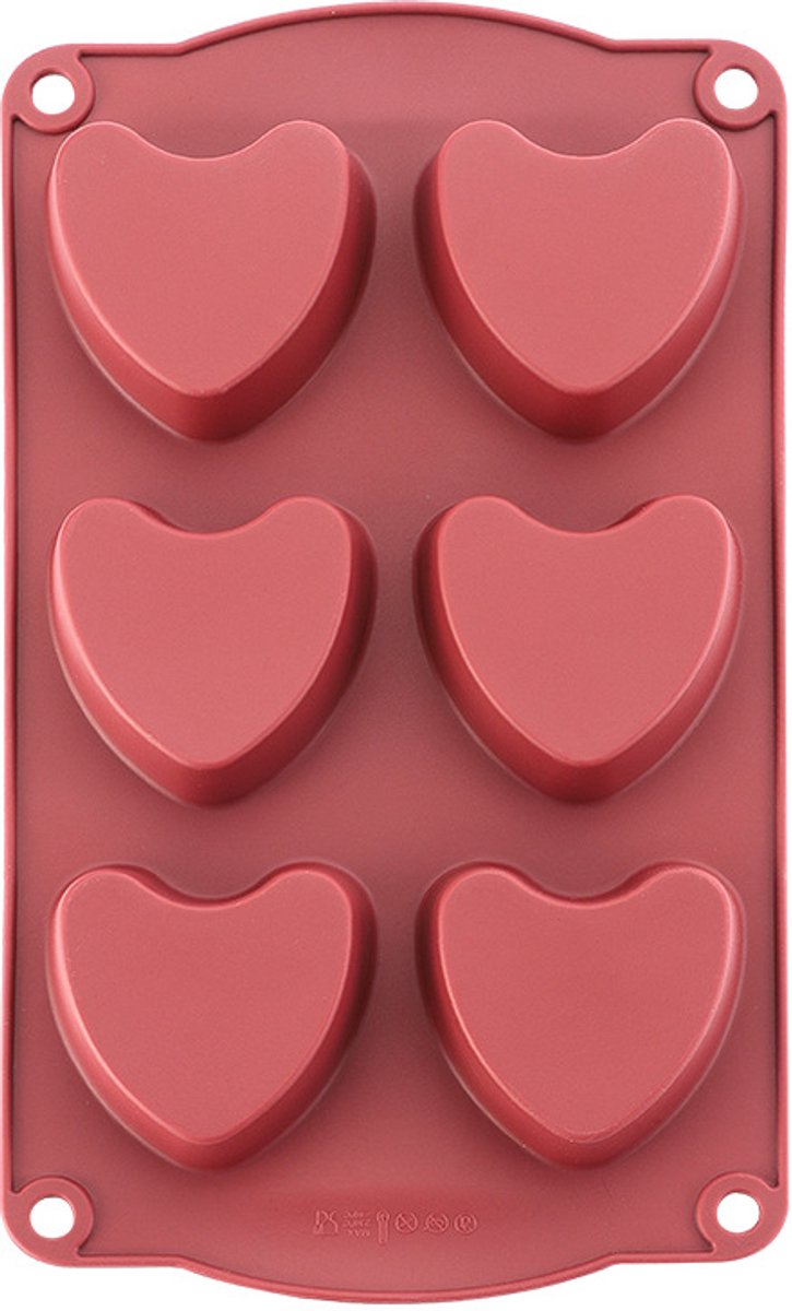 Hartvormige siliconen mallen kunnen gebruikt worden om zeep en chocolade (rood) te maken.