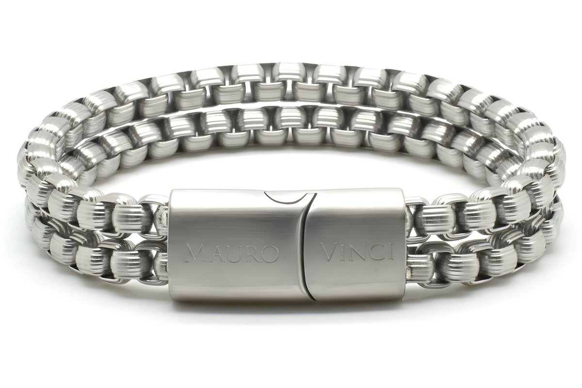 Stalen armband geborsteld mat Mauro Vinci Cili 21cm - Armband staal met magnetische sluiting en geschenkverpakking
