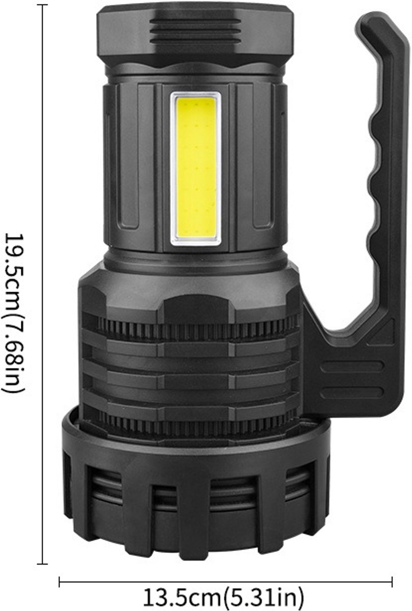 LED-zoeklicht, LED-lamp, oplaadbare superheldere 600LM, draagbare LED-zoeklamp, multifunctionele campinglamp, werklicht, IPX4 waterdicht, zwart