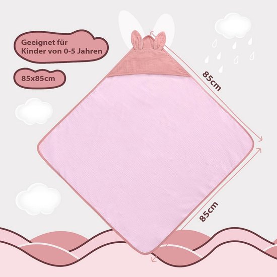 Hooded Baby Badhanddoek Kinderen Jongens Meisjes 85x85cm Katoen — afbeelding 3