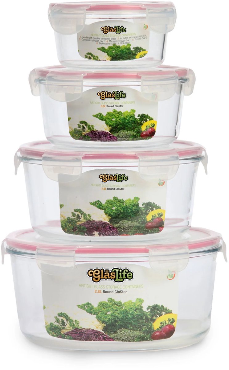 Tribest GlasLife® Luchtdichte Rond Glazen Bakken met deksels (set van 4)