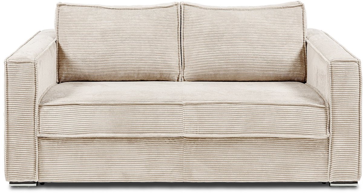 Vente-unique Driezitsslaapbank express van beige ribfluweel - Bed 140 cm - Matras met traagschuim 22 cm LORETO