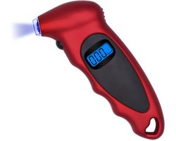 Bandenspanningsmeter - Nauwkeurige digitale spanningsmeter - Spanningsmeter - LED-verlichte ventielsteel - Antisliphandgreep - Geschikt voor auto's, vrachtwagens, fietsen, motorfietsen - Rood