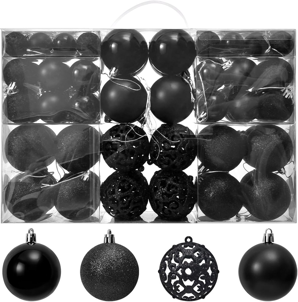Kerstballen - 100 stuks 3-6 cm - Holle, onbreekbare feestelijke ornamenten voor kerstboom en huisdecoratie - Geschikt voor binnenhuisdecoratie - Zwart