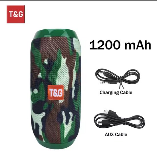 Draagbare Bluetooth Speaker Camouflage 10W Stereo, IPX5 Waterdicht, TWS, TF/USB/AUX/FM, 6-8 uur batterij