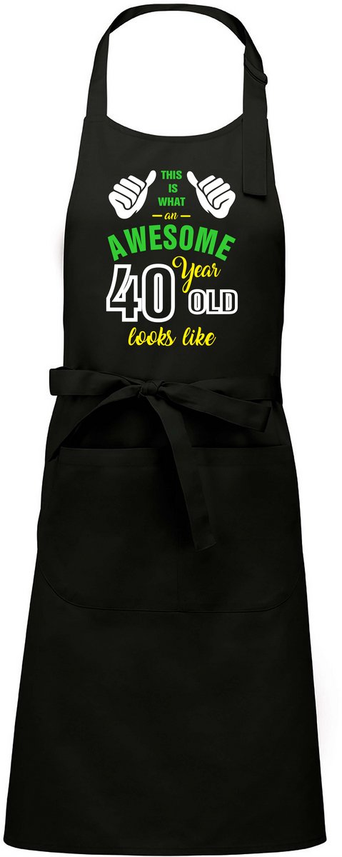 Leeftijd cadeau - Luxe keukenschort - BBQ schort - verjaardag - Awesome 40 jaar - zwart