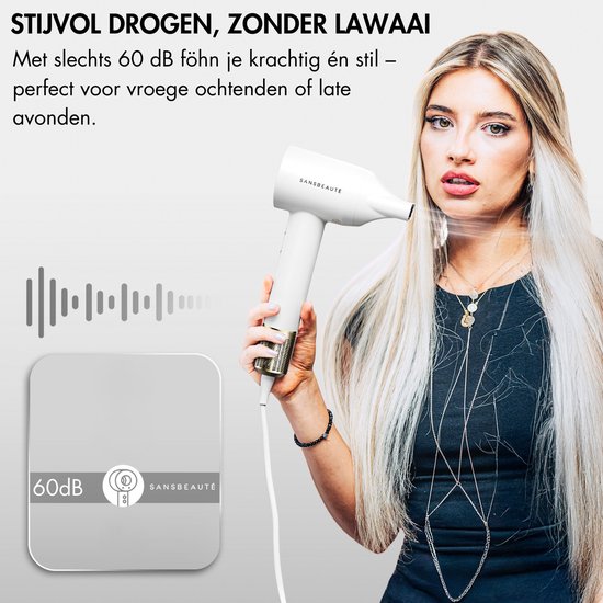 Sansbeauté® Föhn met Diffuser - Krullen - 110.000RPM - Ionische Haardroger met Borstel - 3 Standen - 3 Opzetstukken - Reisföhn - Sèche Cheveux - Krul Feun Set - Haarföhn met Defuser - Hair Blow Dryer - Kappersfohn - 2000W