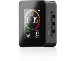 Ynkkvre – CO2-meter – 400~5000 PPM CO2-sensor met automatische kalibratie – temperatuur- en vochtigheidssensor met digitaal display – zwart