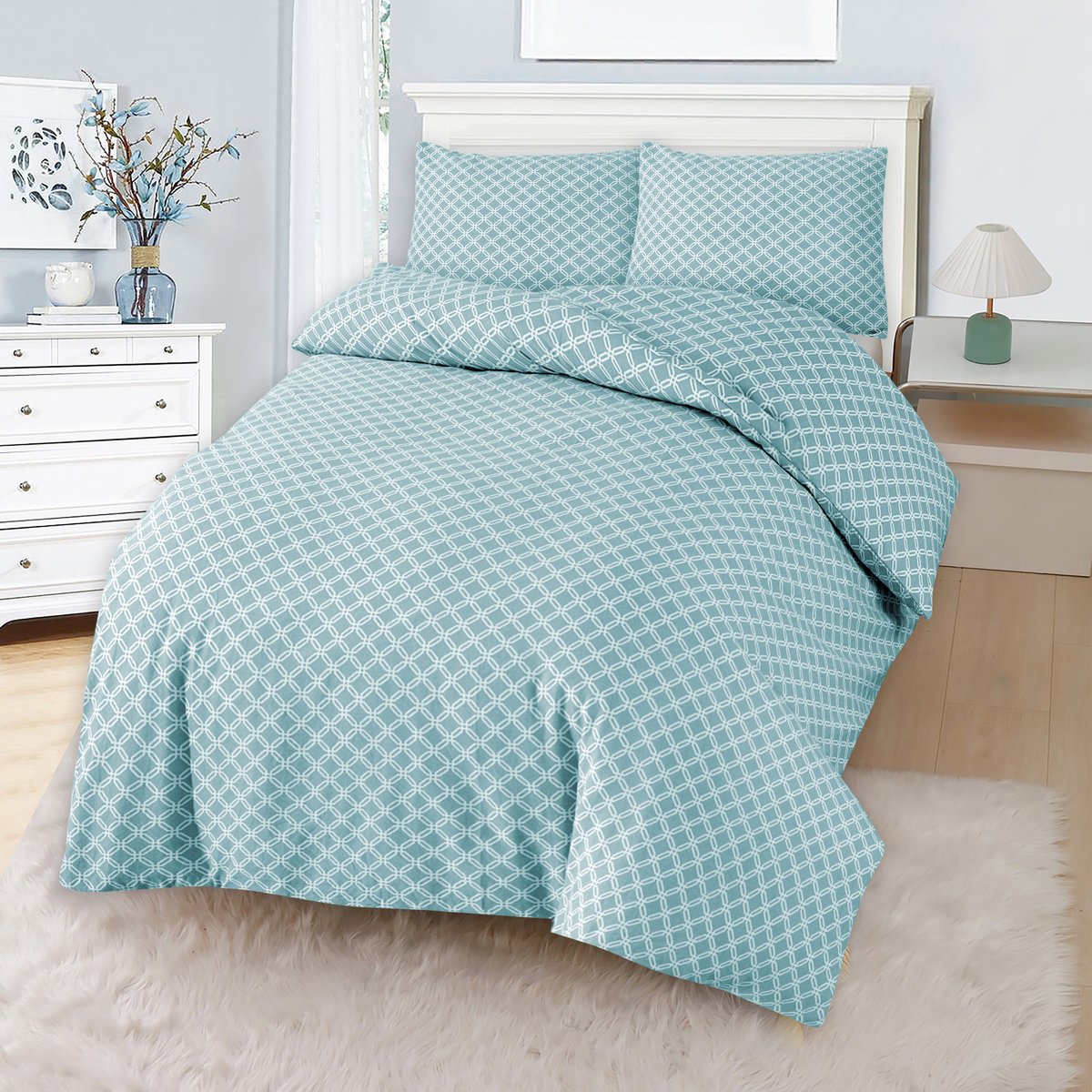Bed Glow & Apparel – 2-Persoons Dekbedovertrekset 200x200 cm met 2 Kussenslopen 60x70 cm – 100% flannel– Blauw