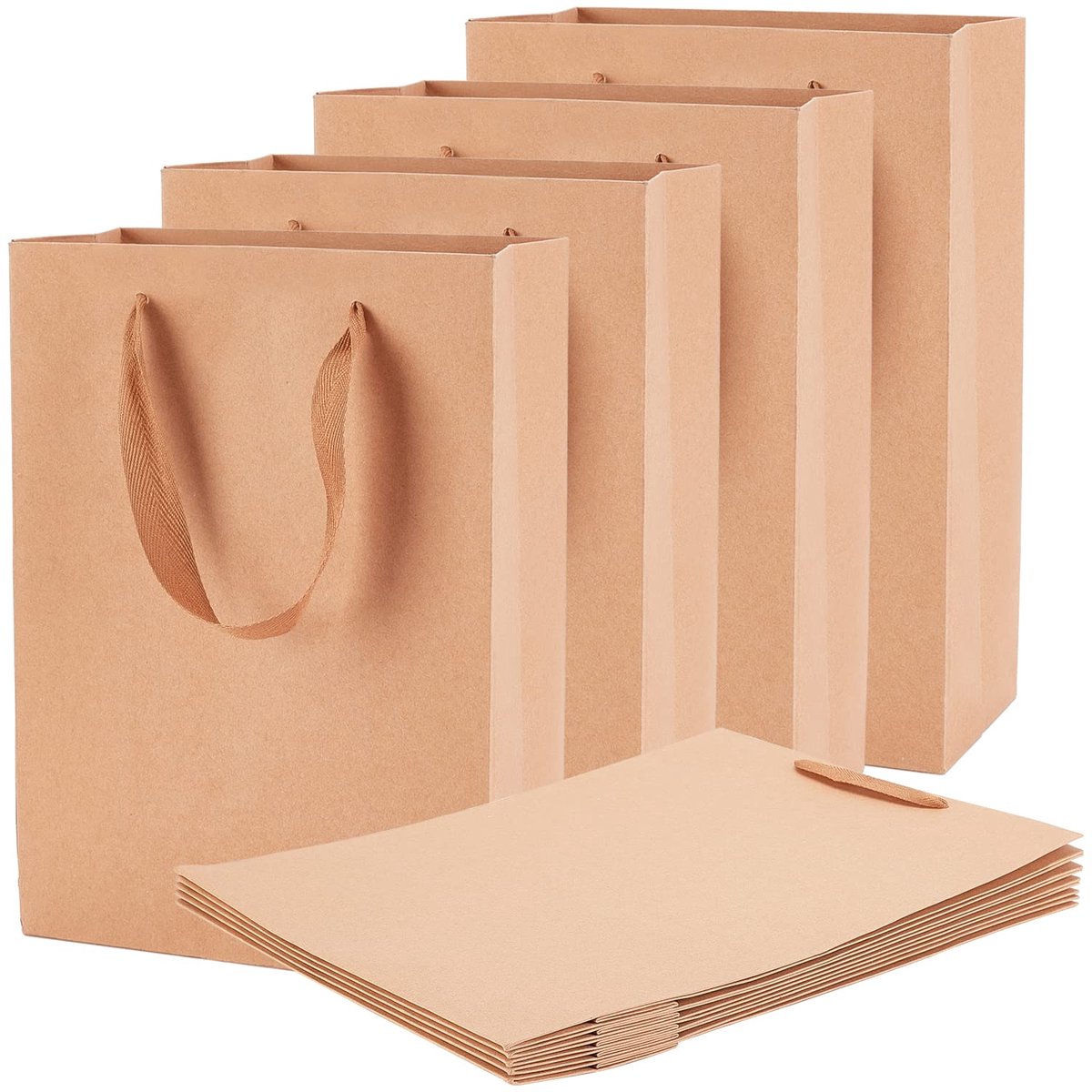 Kraft-geschenkzakken, verpakking van 10, 40 x 30 x 10 cm, grote papieren zakken met nylon handvatten voor zakelijke doeleinden