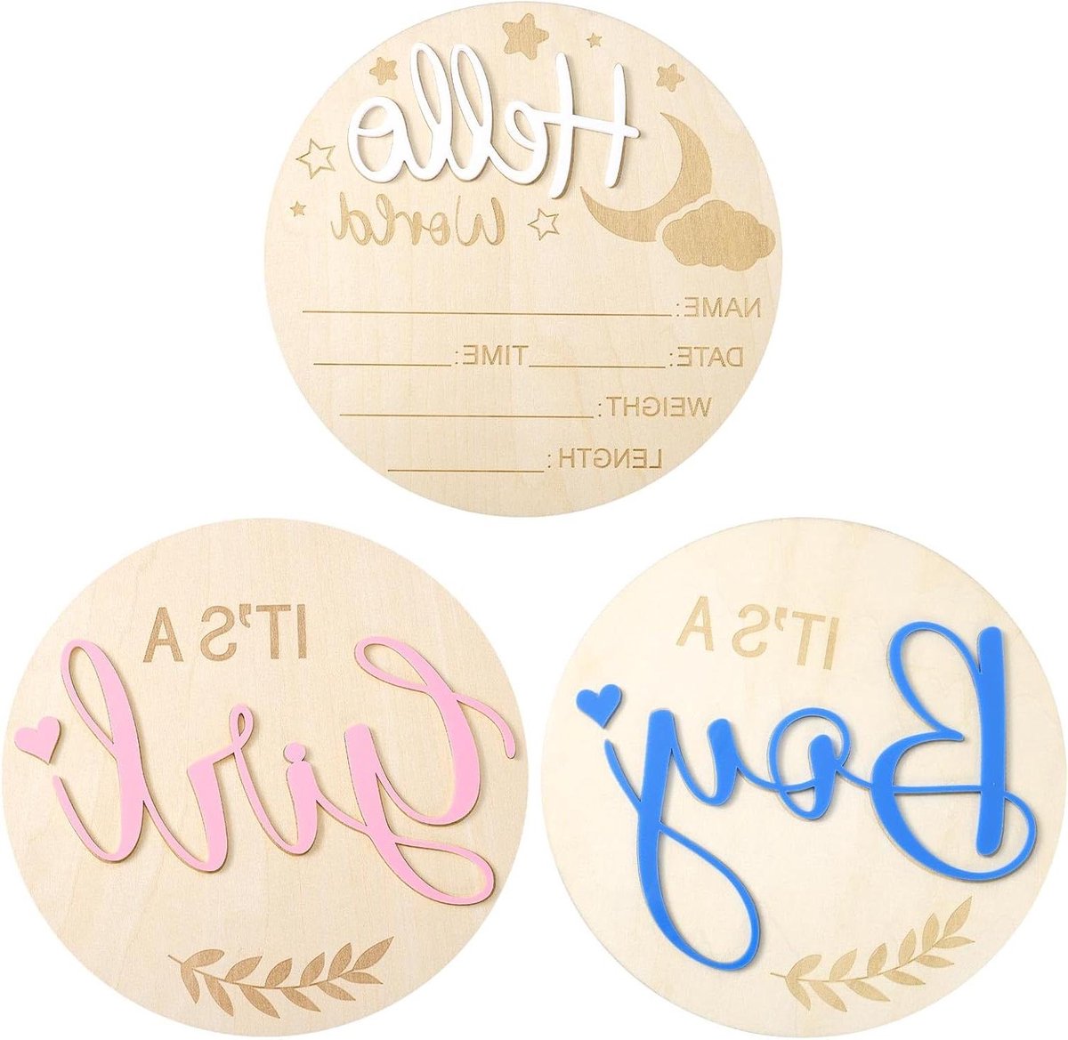 Baby Aankondigingsbord - Geslacht Onthullend - Houten Bord - Pasgeboren Geboorte Plaques - Jongen Meisje Baby - Babyshow Decoratie - 14,8 cm