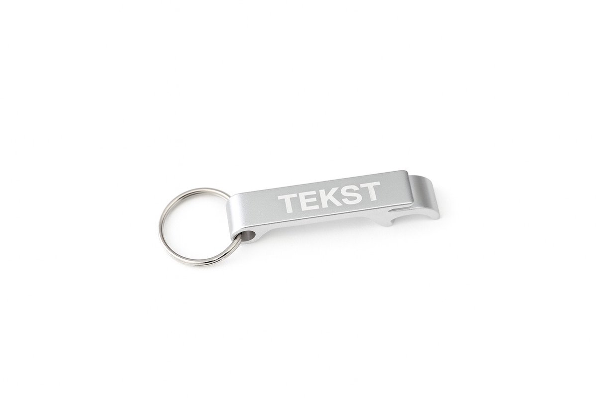 Sleutelhanger Flesopener – Aluminium – Gepersonaliseerd met Tekst – Zilver-6cm x 1cm